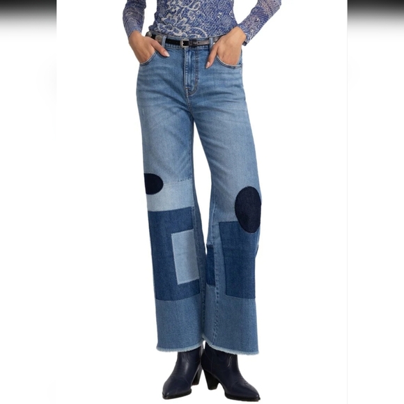 Johnny Was Denim - Johnny Was Blue Patchwork Straigh Flare Jeans
